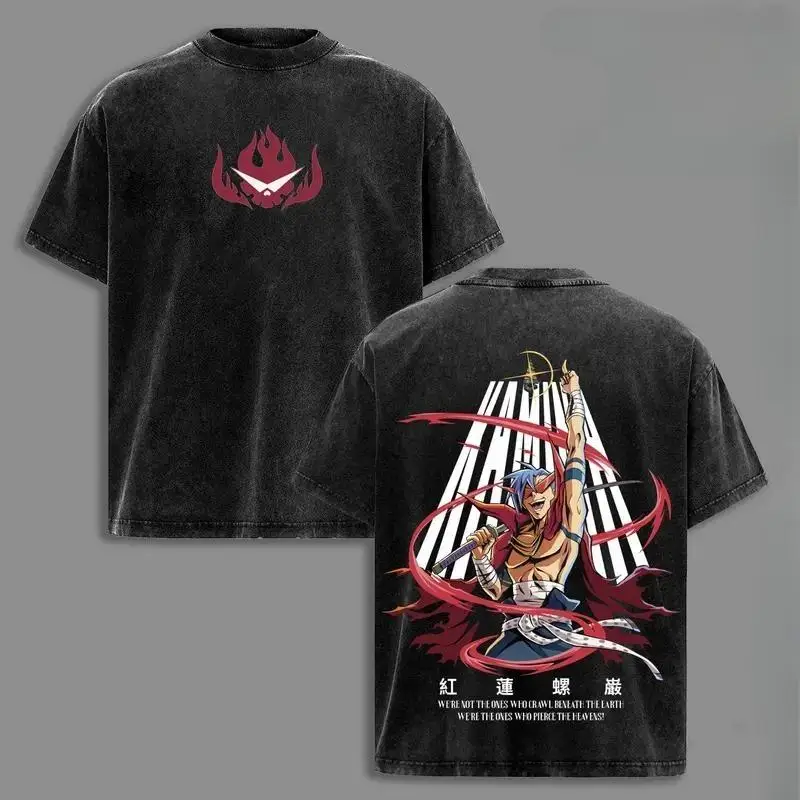 Tengen Toppa Washed T-shirt Plus Size Unisex personality Clothes New Model Year round clothing Washed Vintage Loose high quality