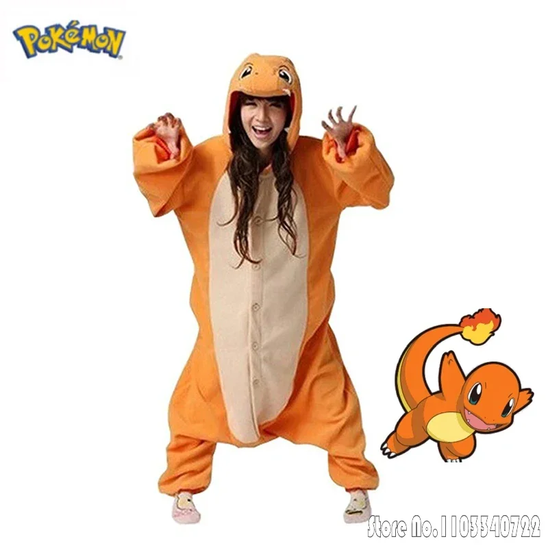 ポケモン-ハロウィン-コスプレ-ヒトカゲ-ワンジー-パジャマ-リザードン-フランネル-ワンピース-着ぐるみ-全身パジャマ-全身服