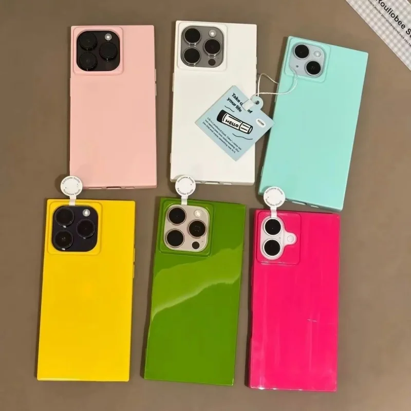 

luxury candy color Silicone Square Shockproof Phone Case For iPhone 11 12 13 14 15 16 17Pro Max Plus Y2K Minimalist Gloss Cover﻿