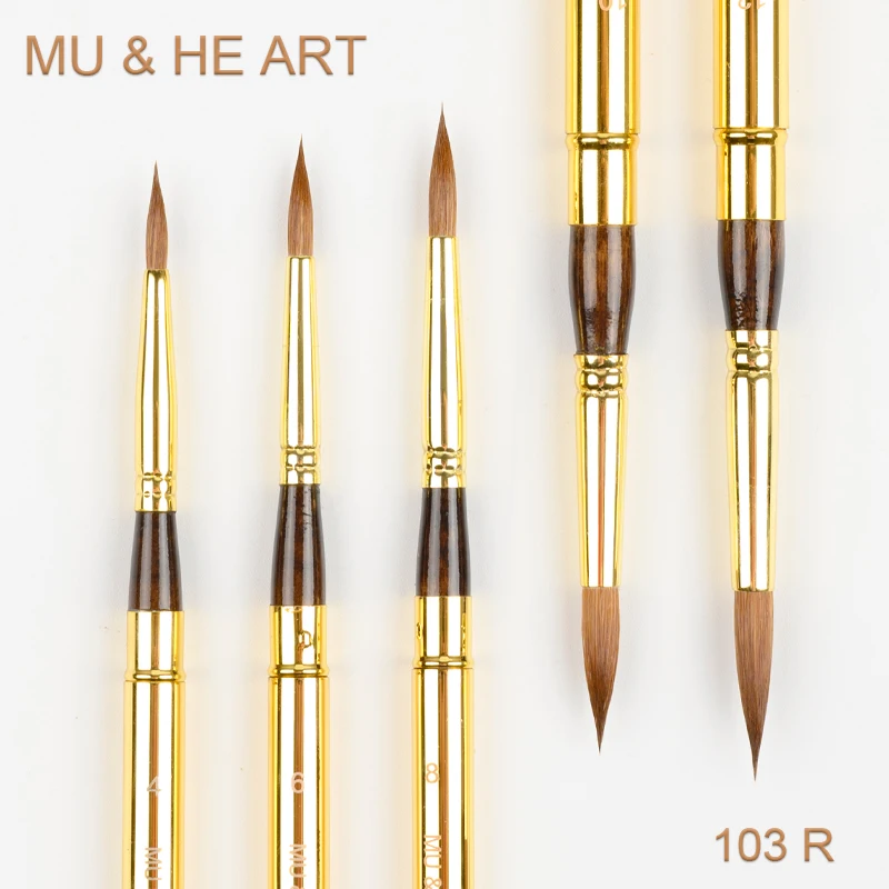 

Travel Mini Pen Pure Kolinsky Hair Artist Watercolor & Acrylic & Oil Painting Brush Tool Gold Cap Round Sable 103R MU HE ART