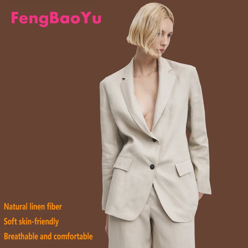 Fengbaoyu High-end Linen Women's Long Sleeve Suit Spring and Autumn Commuter Suit Workplace Business Activity Coat Plus Size 3XL