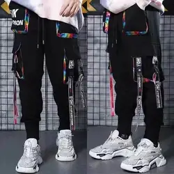 Klassieke Streetwear Hip Hop Joggers Mannen Brief Linten Cargo Broek Zakken Track Tactische Toevallige Mannelijke Broek Joggingbroek KZ98