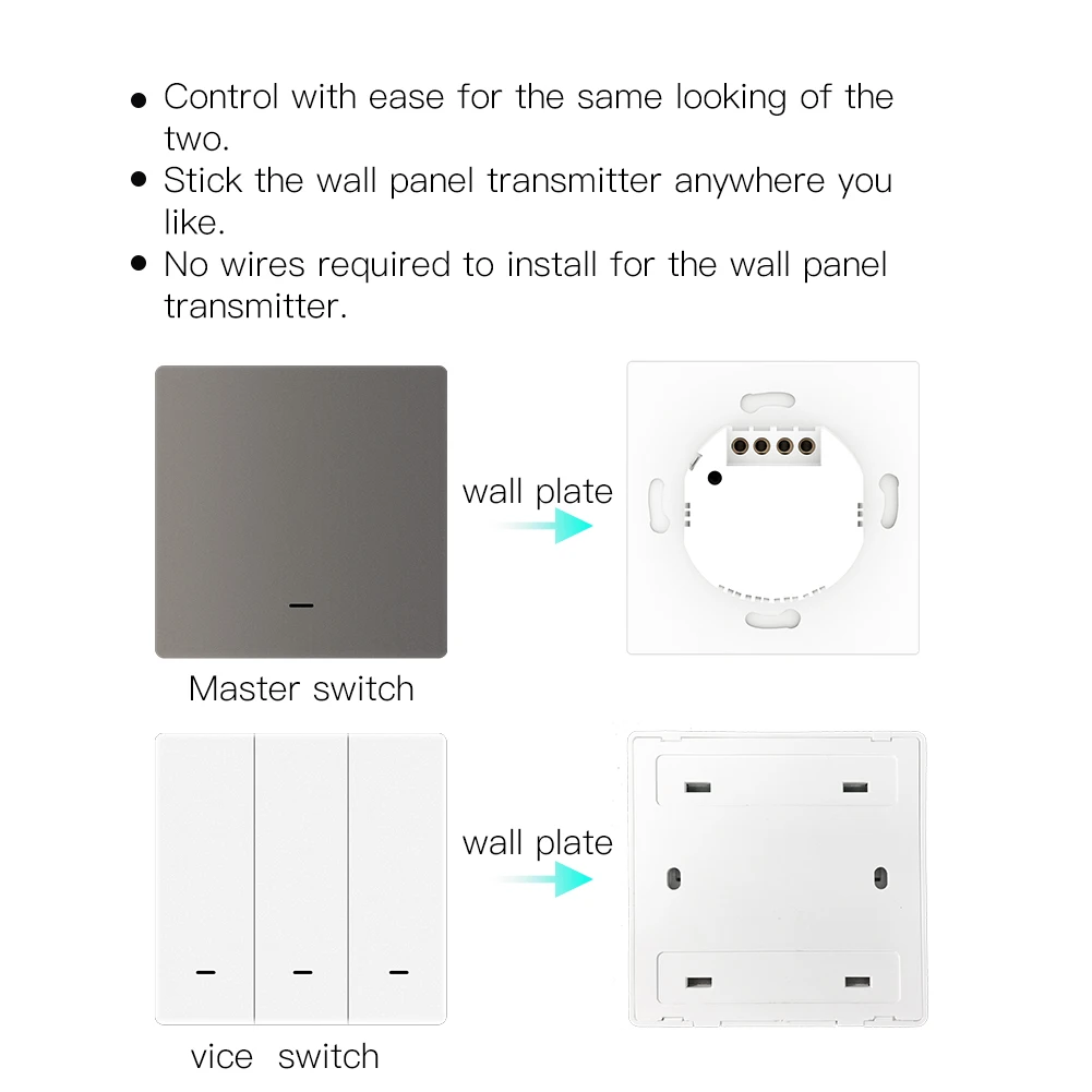 MOES WiFi Smart Push Button Wall Light Switch RF433 Transmitter Smart life Tuya App Remote Control Works with Alexa Google Home