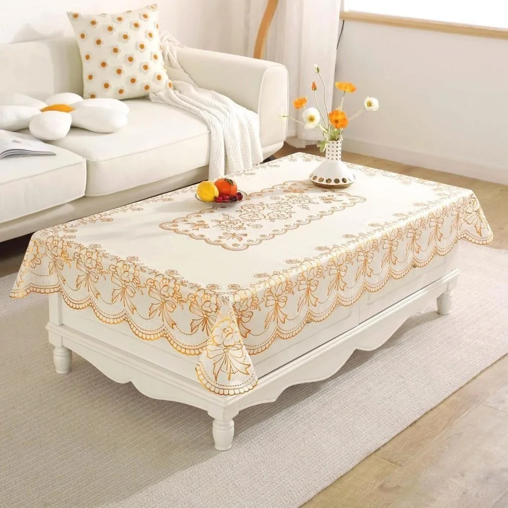 

PVC Tea Table Tablecloth New European Style Oil-proof Household Tablecloth Bronzing Waterproof Table Pad