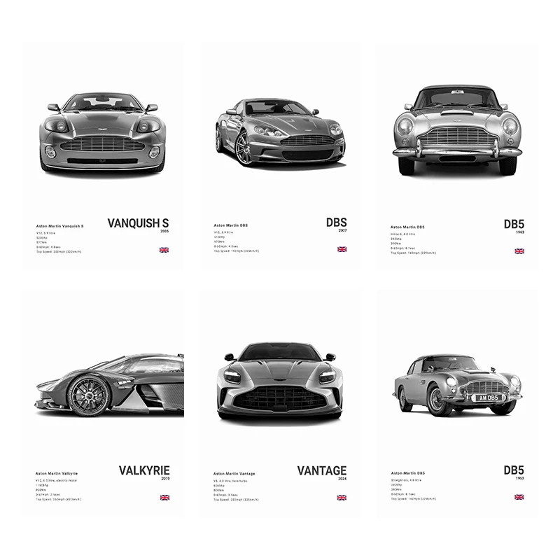 A-Aston Martin классический спортивный автомобиль постер британский роскошный автомобиль брендовые принты холст живопись настенные художественные фотографии украшение дома комнаты