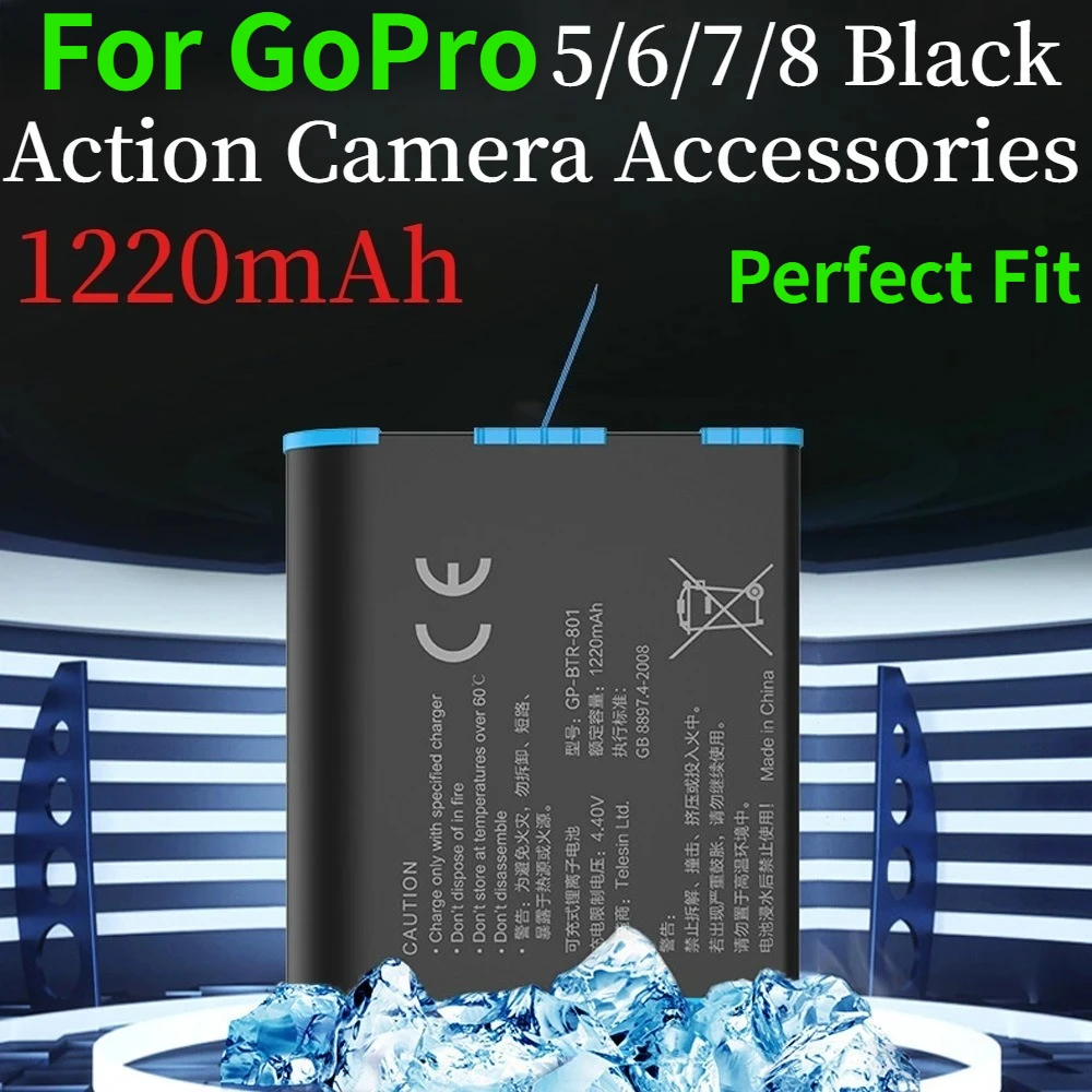 

For GoPro Hero 5 6 7 8 Battery 3.85V 1220mAh Replacement Li-ion Battery for GoPro 5/6/7/8 Black Action Camera Accessories