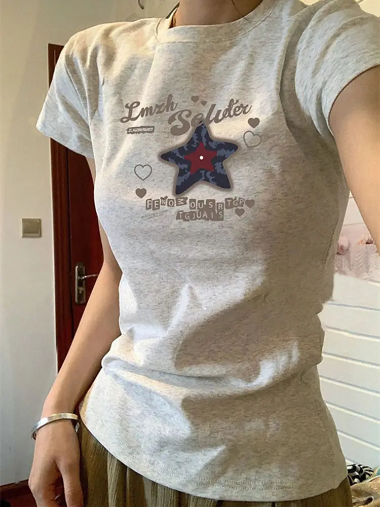 

American Vintage T Shirts Letter Print Aesthetics Short Sleeve Tees Summer Slim Tops Y2k Harajuku Spicy Girl Women Clothing 2025