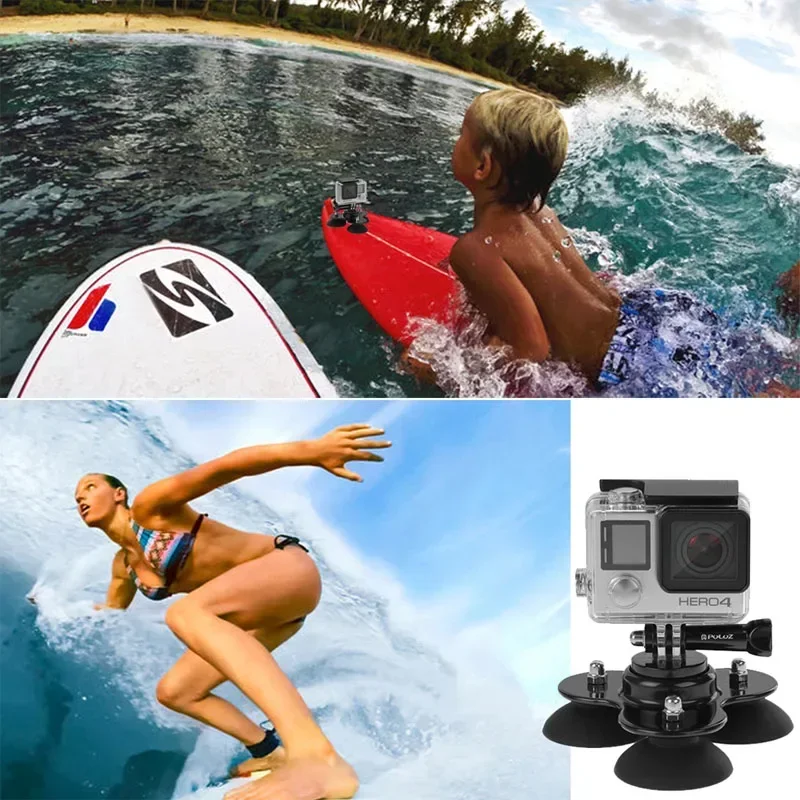 GoPro DJI Osmo 액션 카메라 액세서리 용 나사가있는 자동차 앞 유리 트리플 흡입 컵 마운트 미니 삼각대