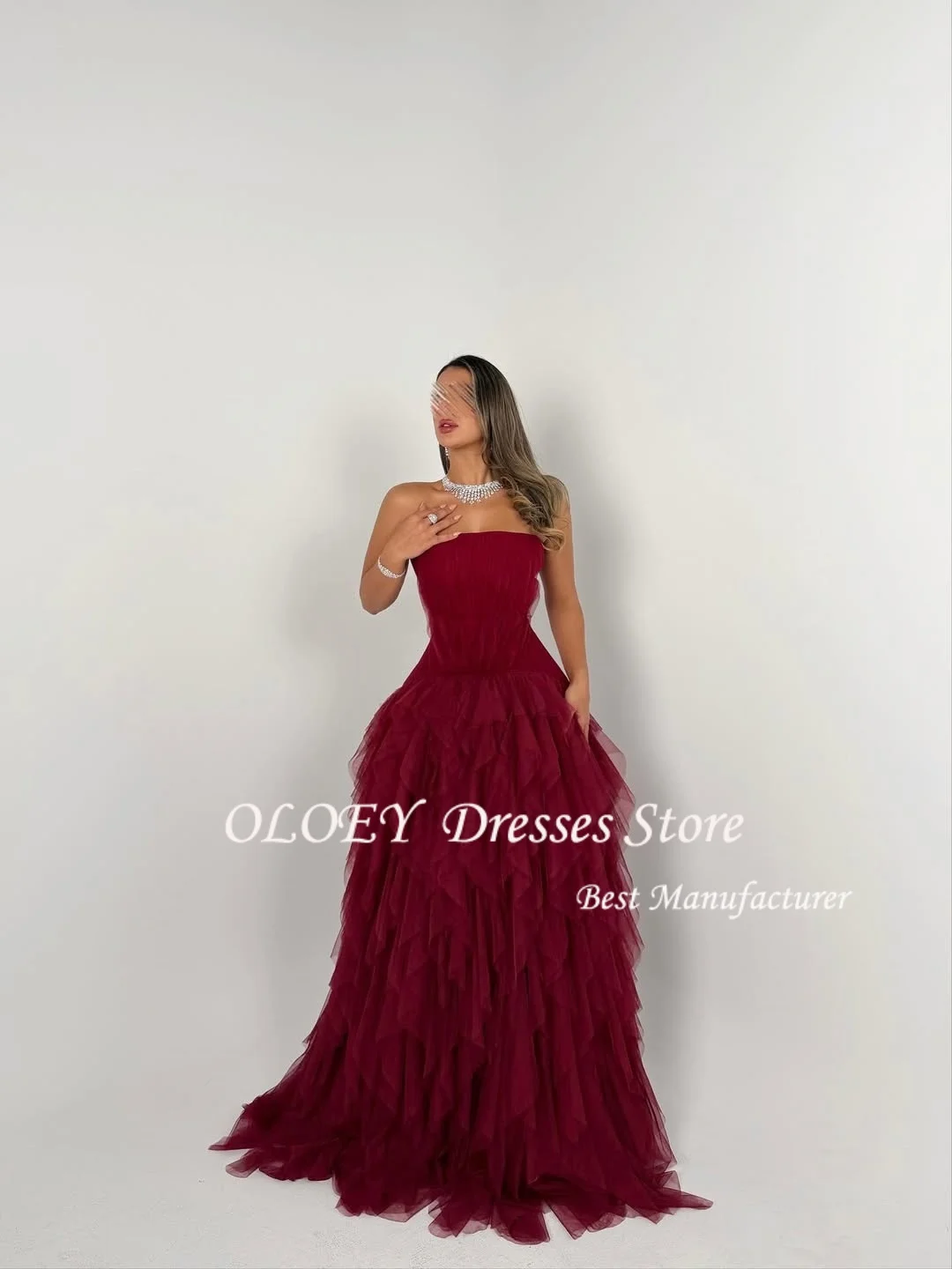 OLOEY フリル プロムドレス パーティードレス チュール A ライン イブニングドレス セレブドレス Vestidos カスタマイズされた特別な日のドレス