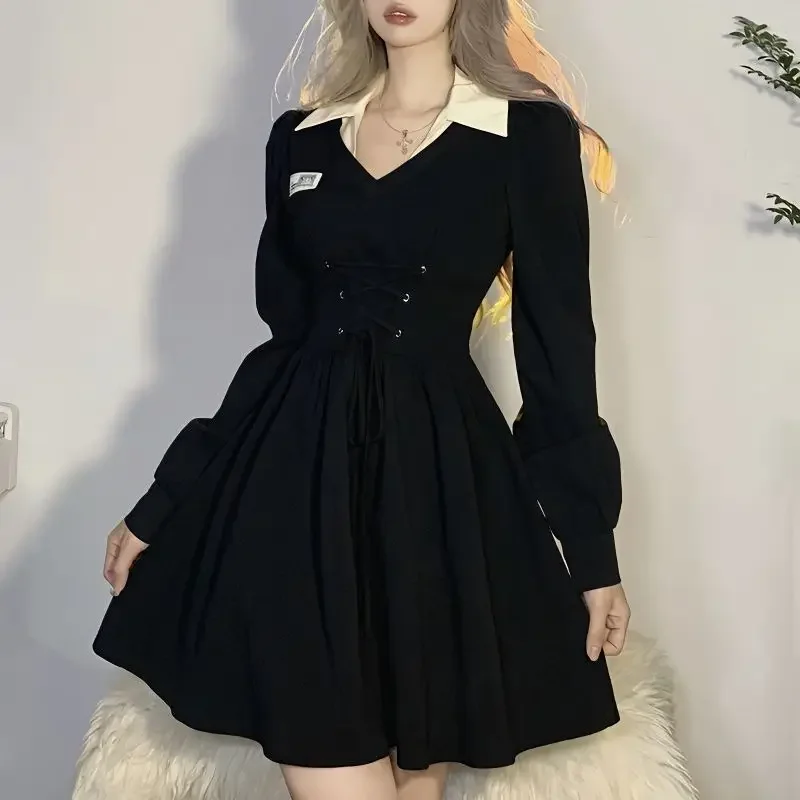 Spring Autumn Thin Version Petite Polo Collar Dress Long Sleeve Gentle Style Niche Plus Size Micro Fat Girl Dress