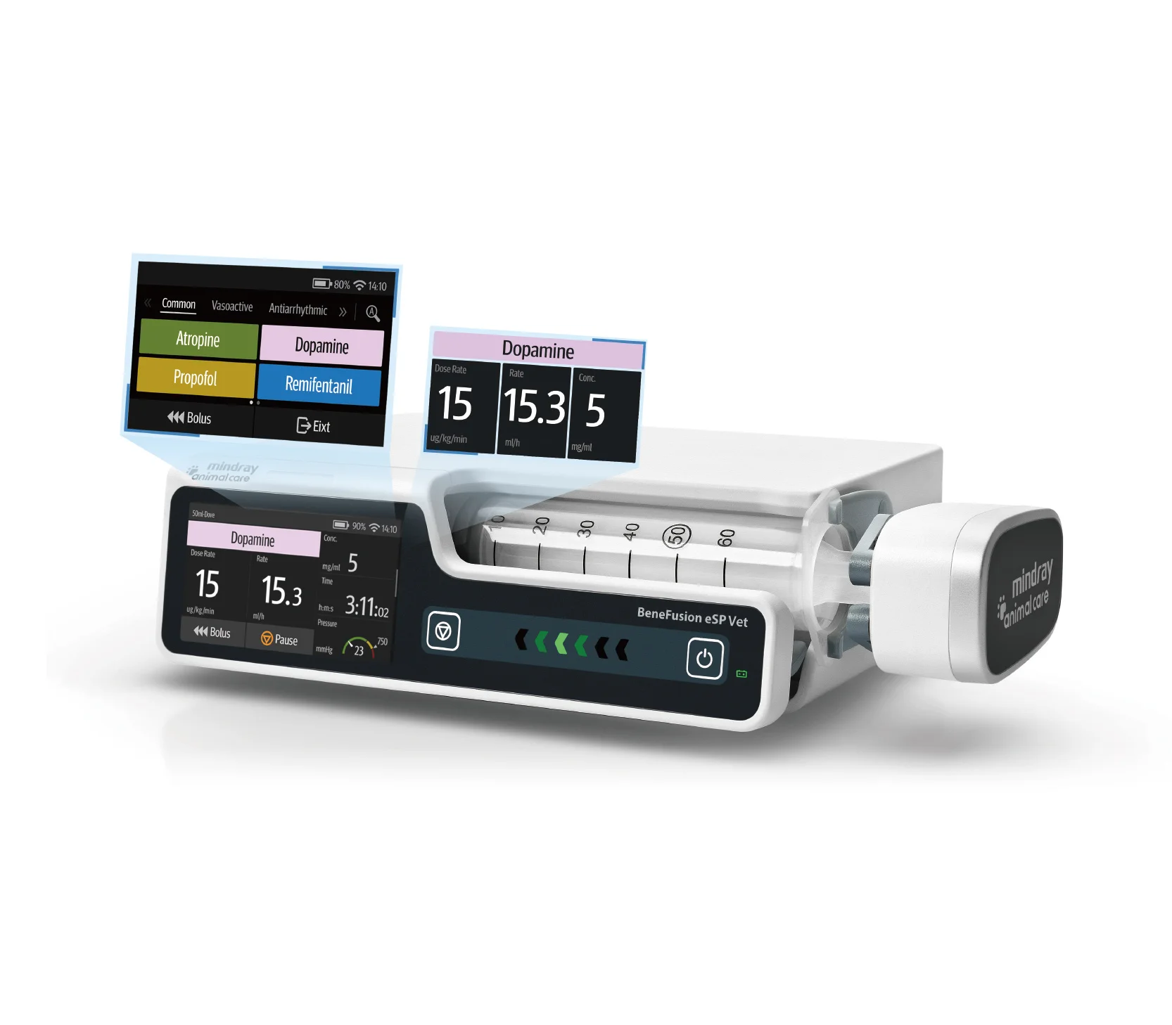 Mindray BeneFusion eSP Vet Syringe Pump BeneFusion E-Series Syringe Pump Flow Rate 0.01-2300ml/h for Veterinary Hospital