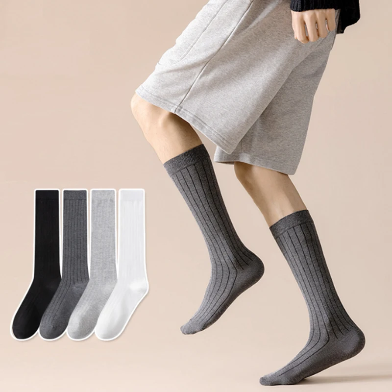 3 Paar lange Herrensocken, Kniestrümpfe, Business-Socken, einfarbig, Baumwolle, gestreift, atmungsaktiv, lässig, formell, Gentleman-Strümpfe, Vier-Jahreszeiten-Socken