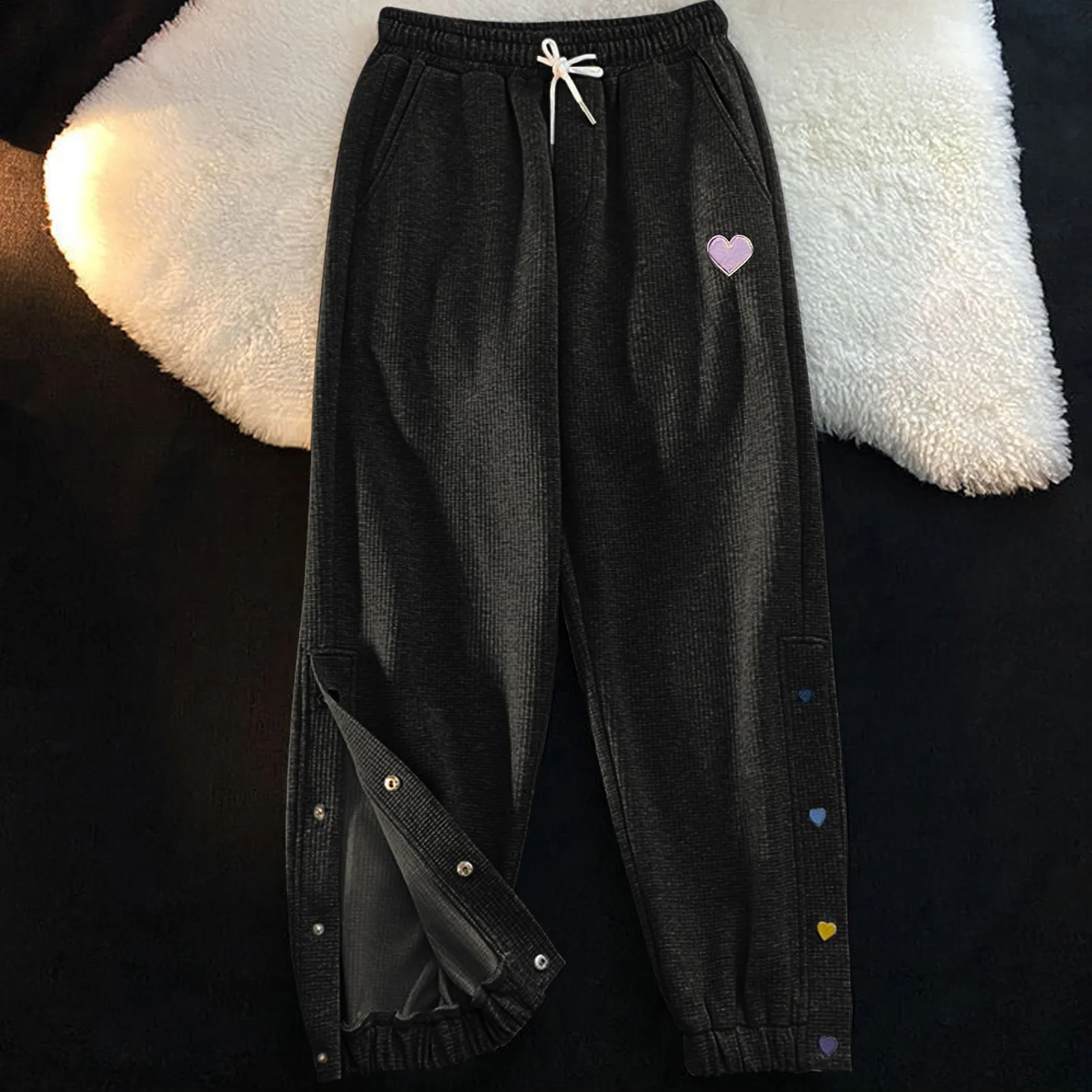 Women Casual Pants Solid Heart-breasted Harem Pants Pocket Harajuku Sport Sweatpants Korean Fashion Female Trouser