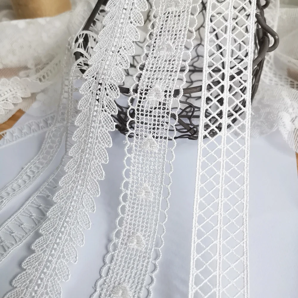 White Water Soluble Polyester Lace Trim Fabric Ribbons DIY Dress Clothing Skirt Curtain Sewing Decoration Accessories D10580