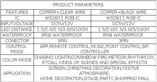 5V 12V WS2811 Clear Wire 3PIN Seed Pixel String Light for Fairy Lights Outdoor RGB Addressable Individually Garland Light