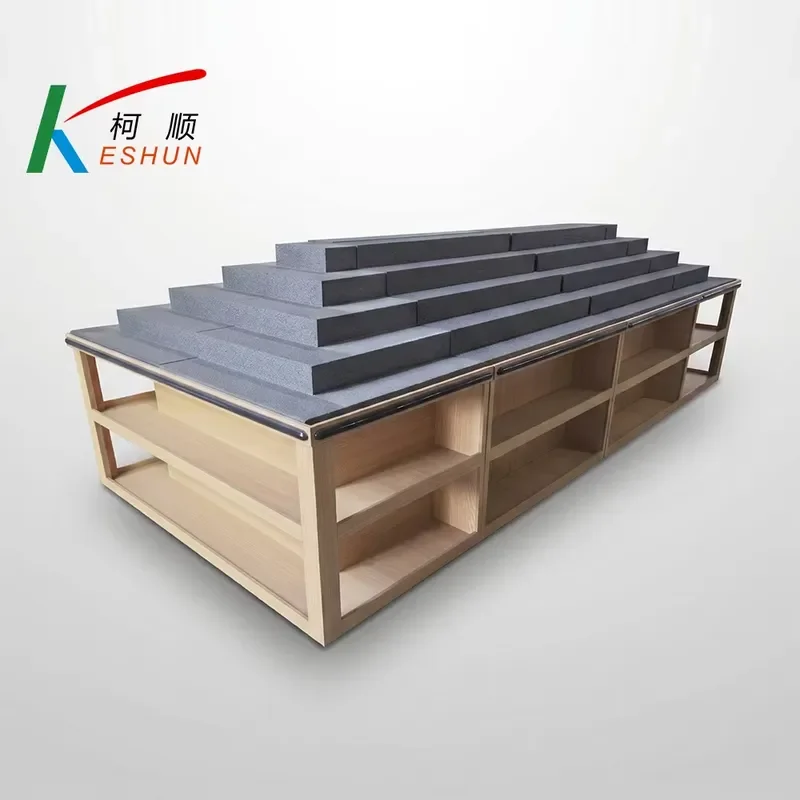 Modern Stylish Wood Slanted Grocery Store Fruit and Vegetable Showcase Rack Durable Retail Storage Shelf