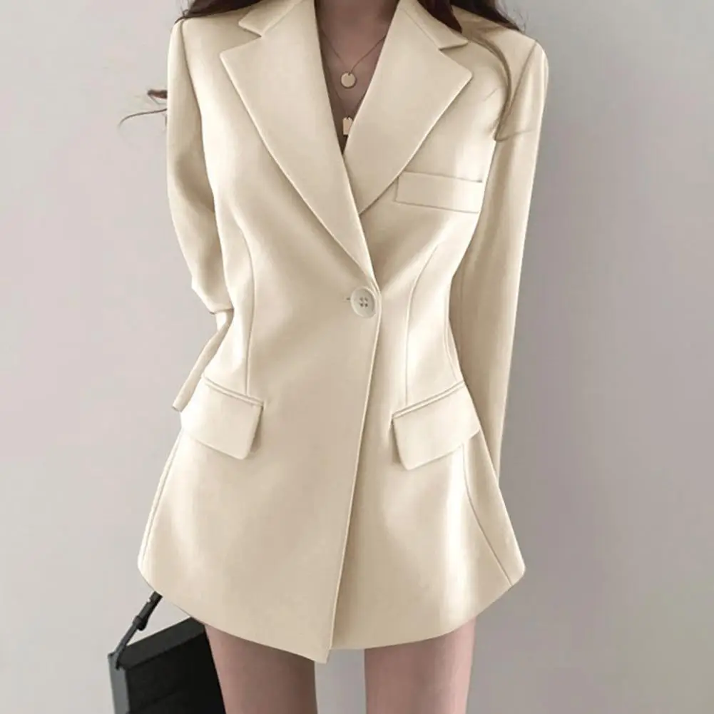 Versatile Suit Coat Elegant Women's Suit Coat with Lapel Single Button Closure Flap Pockets Stylish Slim Fit Work for Spring