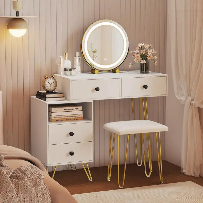 

Modern Dressing Table with Storage Cabinet-Off white