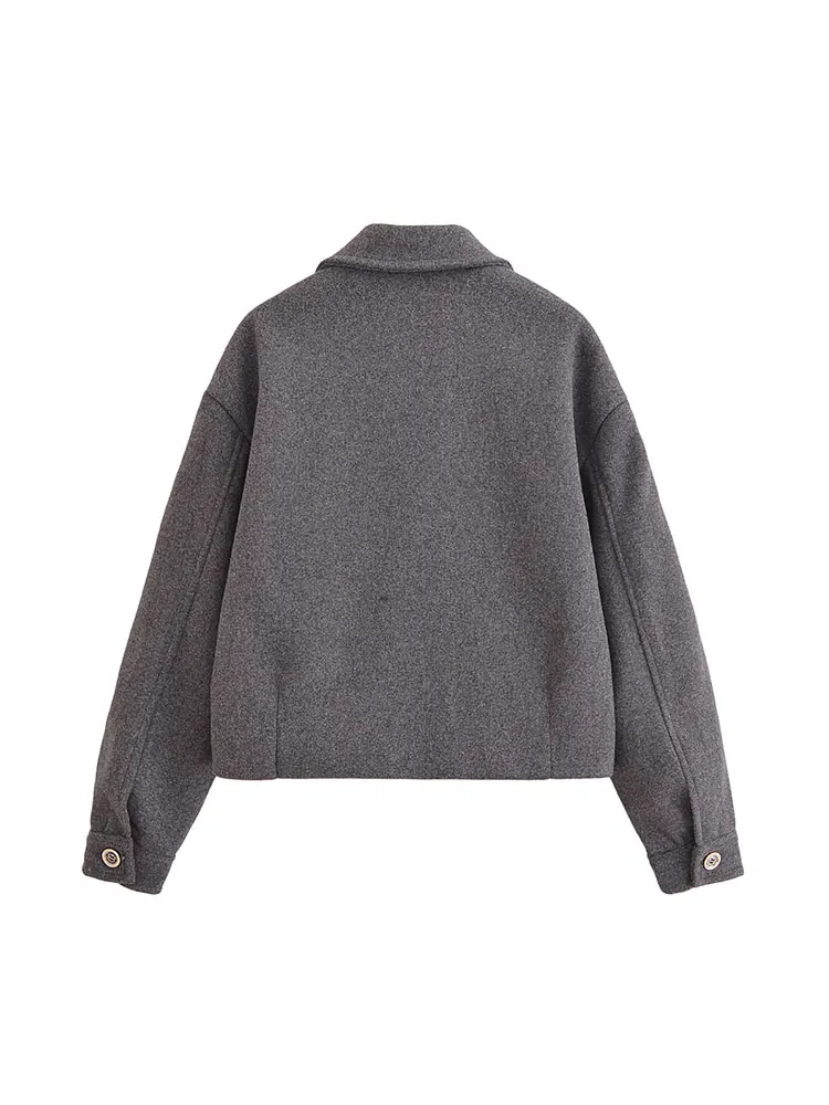 TRAF Autumn Winter Elegant Women Loose Jacket Long Sleeve Zipper Oversize Coat Female Bomber Jacket Outerwear