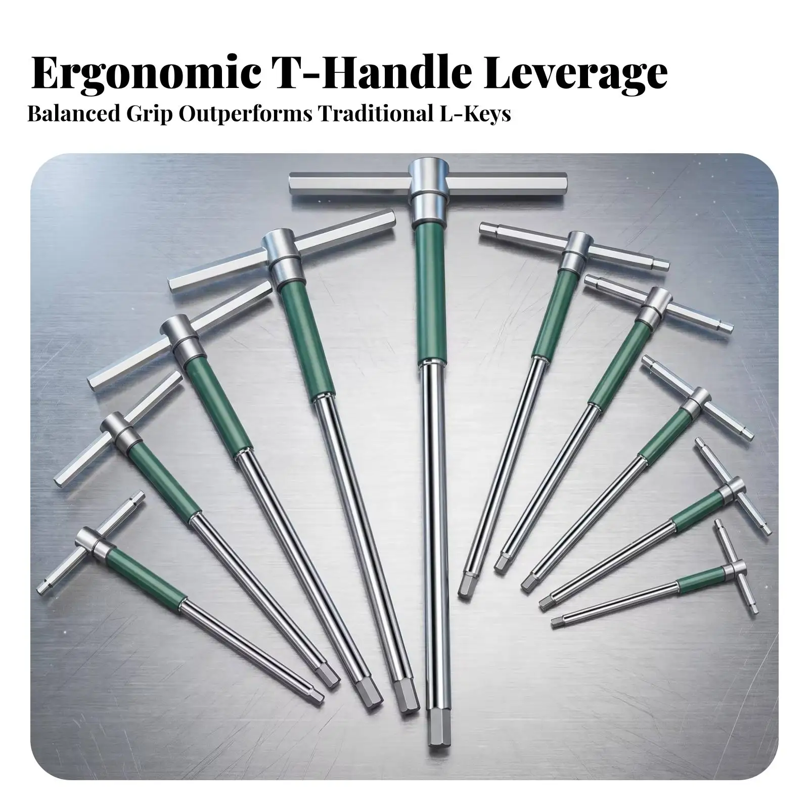 T Handle Hex Wrench Set 2-10mm Stainless Steel Allen Key Tool with Sliding Crossbar for Bicycle Car Maintenance