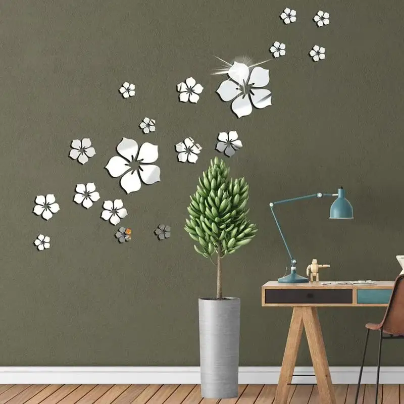 18 Stück 3D-Blumen-Spiegel-Wandaufkleber aus Acryl, TV-Hintergrund-Dekoration, Schlafzimmer-Deko – Detail 5