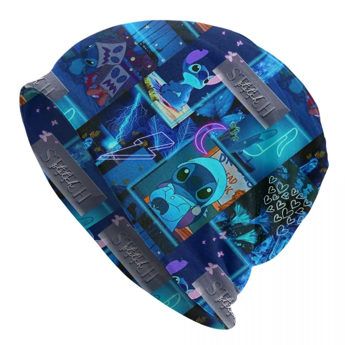 

Lilo And Stitch Collage Skullies Beanies Hats Cartoon Fashion Unisex Outdoor Caps Warm Dual-use Bonnet Hat