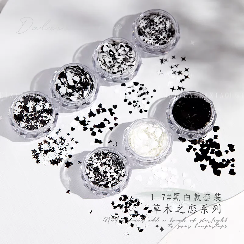 1 Box Neon Black White  Heart Sequin Nails Accessories Nail Decoration 3D Nail DIY Nails  Sequin Colorful  Nail Salon
