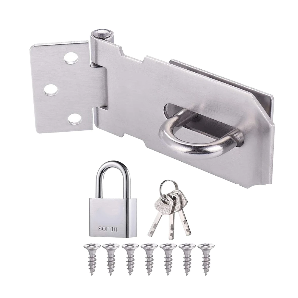 

Secure Your Belongings with Stainless Steel Padlock Hasp Latch Lock Complete with Screws and Keys for Multiple Uses
