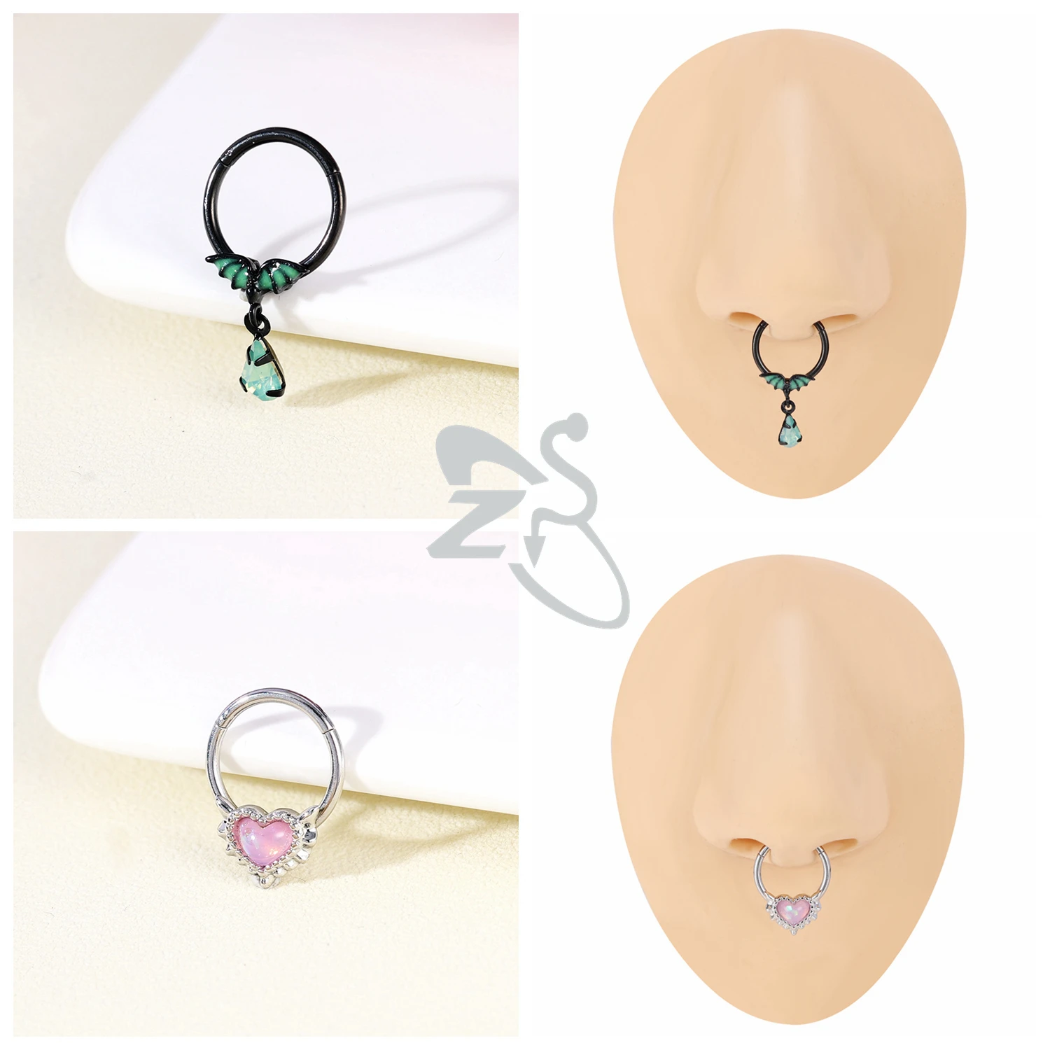 ZS 1 Stück süßer 16G Edelstahl Septum Ring Spinnennetz Herz Nasenloch Piercing CZ Kristall Ohr Helix Knorpel Ohrring Schmuck – Detail 11