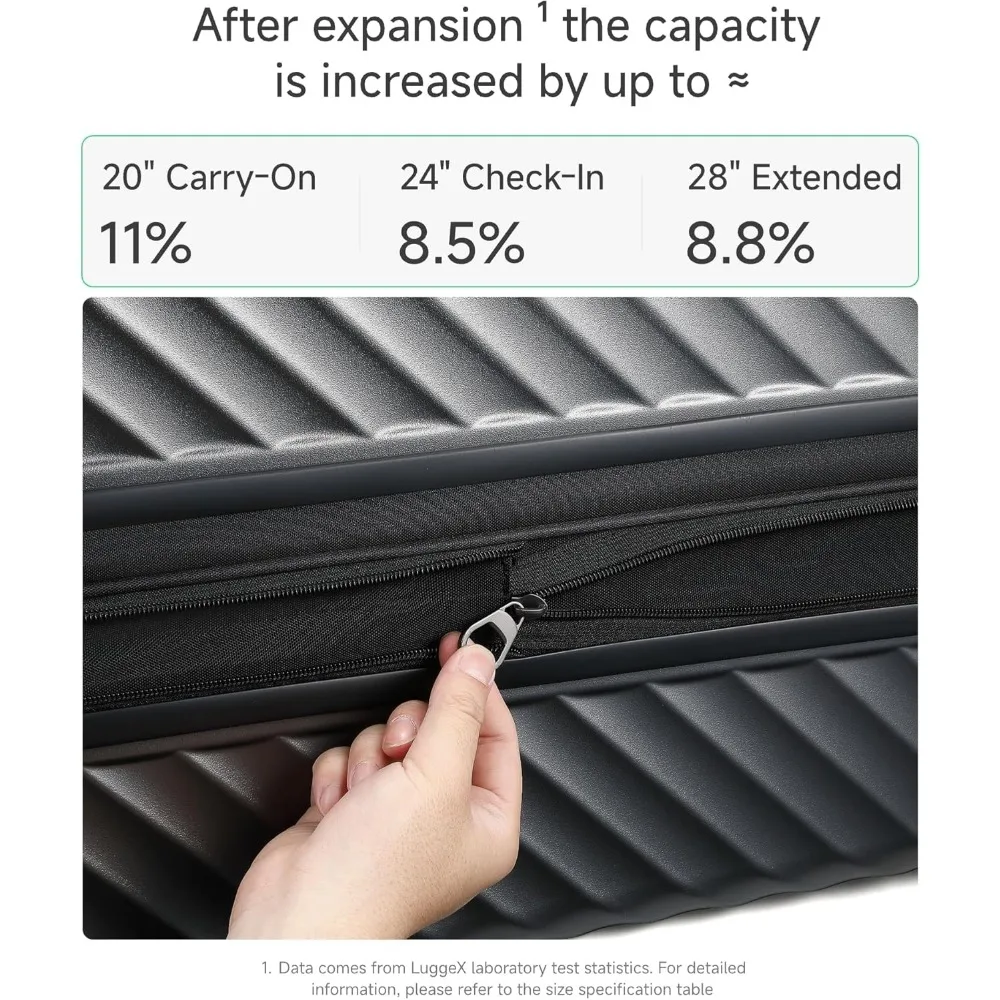 Conjunto de mala de casca dura expansível com rodas giratórias, bagagem de 3 peças, acessórios de viagem metálicos a carvão