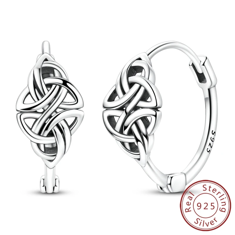 

Серьги-кольца из стерлингового серебра 925 пробы с кельтским узлом, женские блестящие серьги-кольца для вечеринки, годовщины, свадьбы, подарок