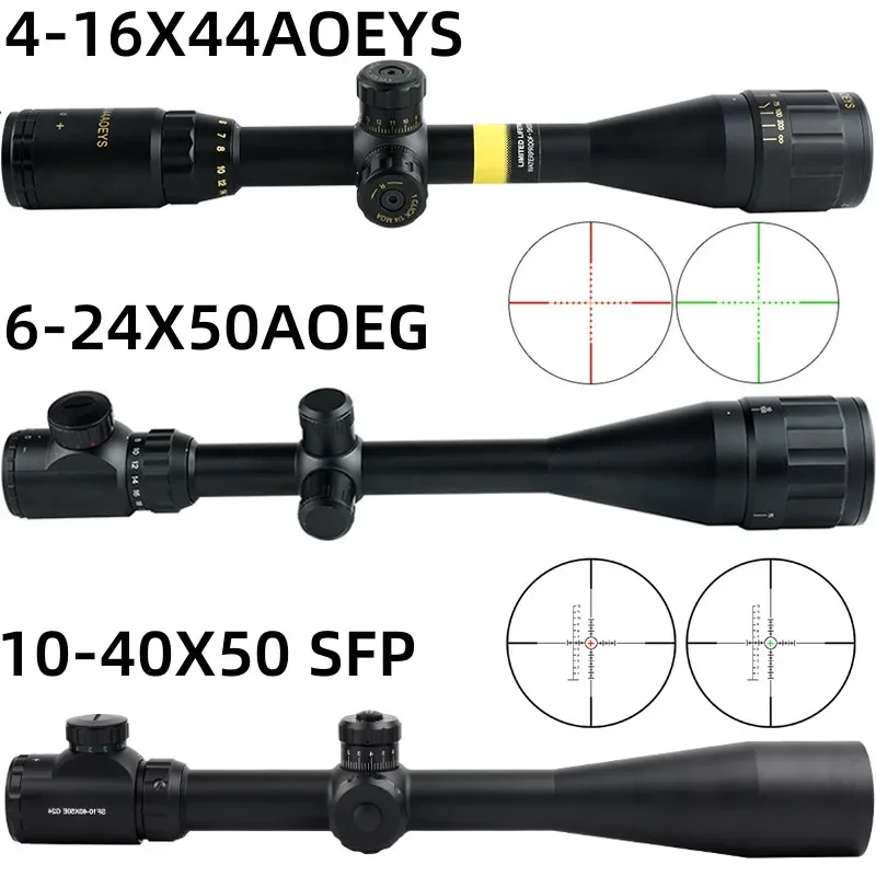 4-16X44 6-24X50 10-40X50 Red Green Illuminated Sight with Locking System Tactical for Airsoft Hunting Long Range Shooting Scope