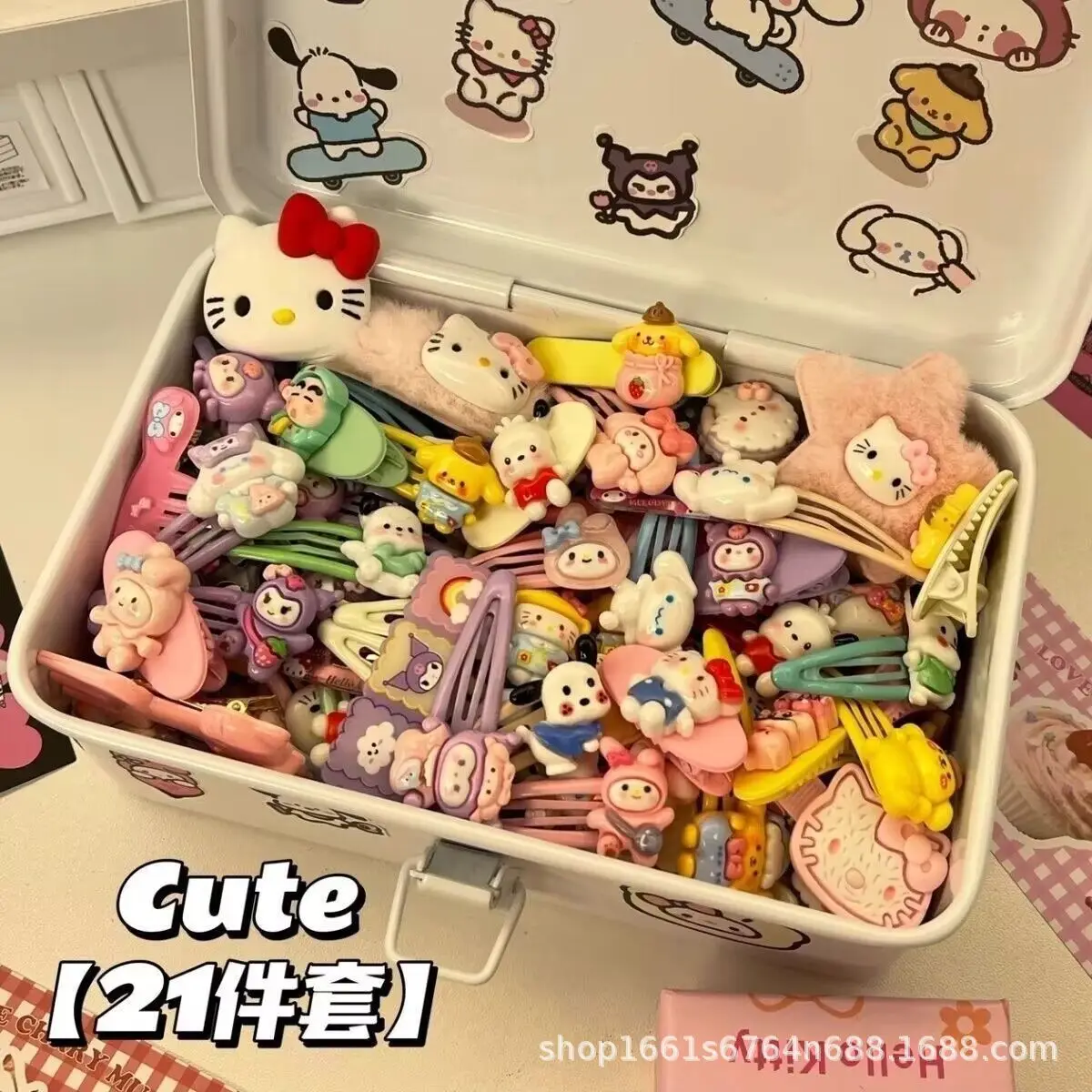 21 Stück Sanrio Hallo Kitty Haars pange Cartoon niedlichen Anime Student Haarschmuck Schmetterling Prinzessin Kopf bedeckung für Kinder Geschenke Spielzeug