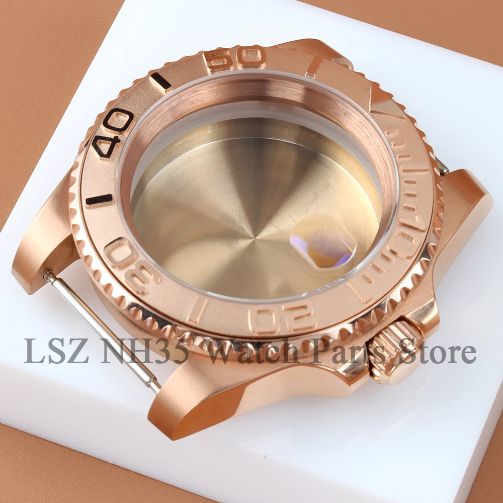 Rose Gold Stainless Steel 40MM NH35 Watch Case For GMT Yacht-master NH34 NH35 NH36 NH38 Movement 28.5mm Dial Sapphire Glass Case