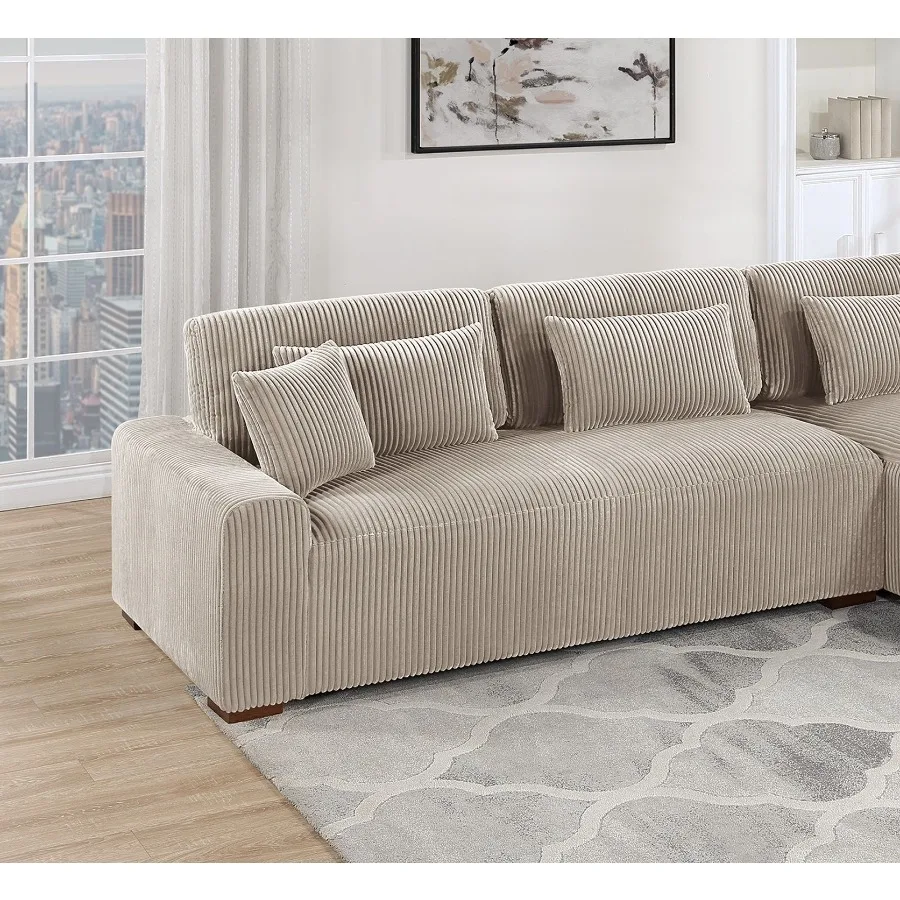 모던 2피스 섹셔널 세트 XL 플러시 코듀로이 패브릭 카멜 컬러 LAF 소파 RAF 쉐이즈 거실용 소파