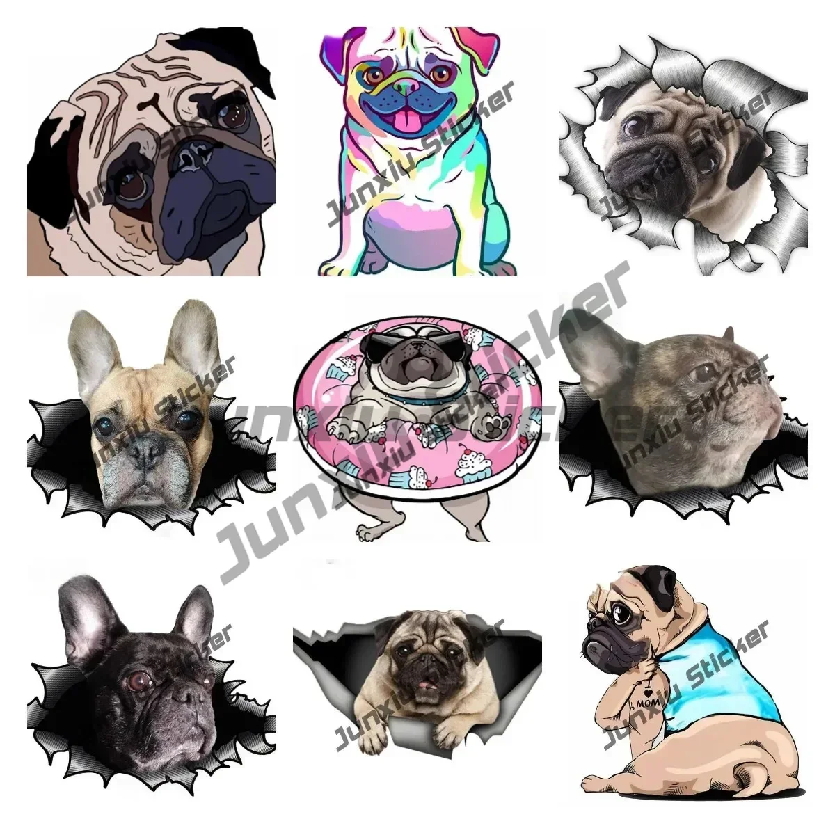

French Bulldog 3D Cartoon Pug Dog Decal Creative French Bulldog English Bulldog Sticker Funny Decal for Car Window Bumper Trunk