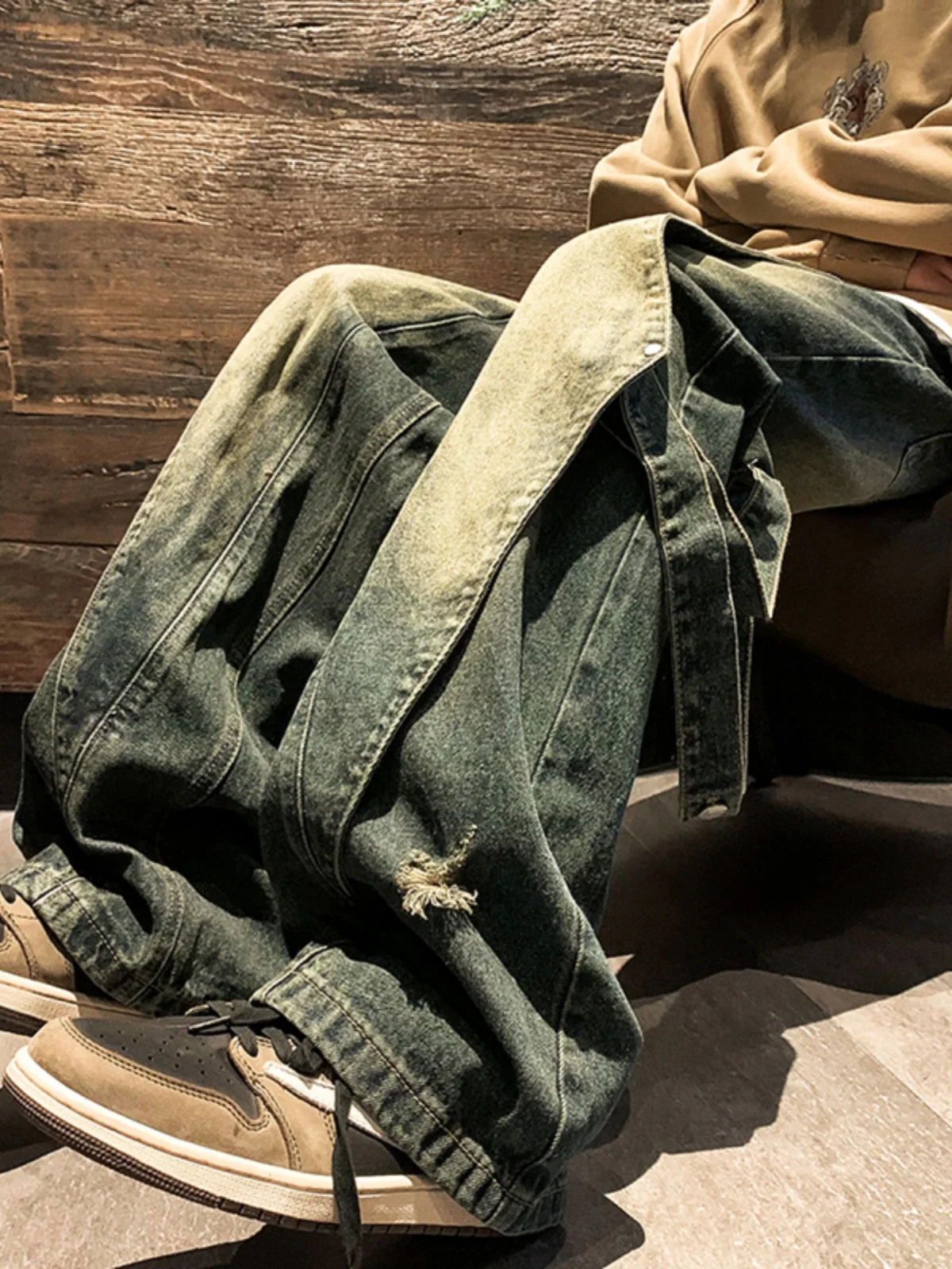 

American Sle Men's Oversize Wide Leg Jeans Trendy Haome Design Casual Loose Straight Long Pants Autumn Faion