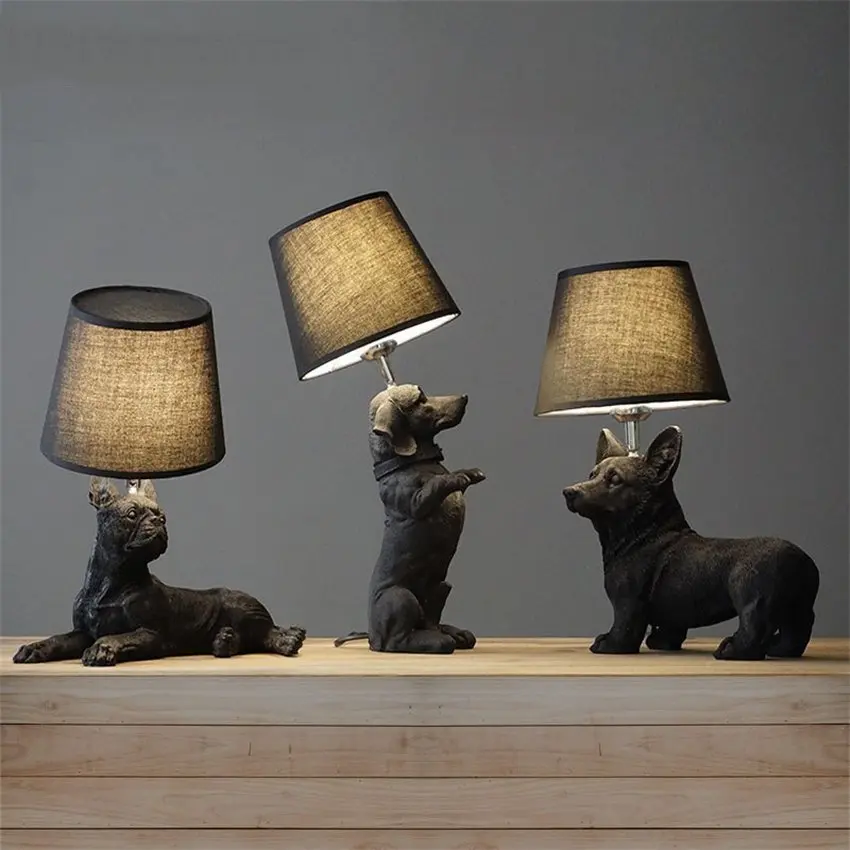 Black resin pet dog table lamps Nordic Danish vintage bedroom bedside study decoration lamp children's room puppy table lights