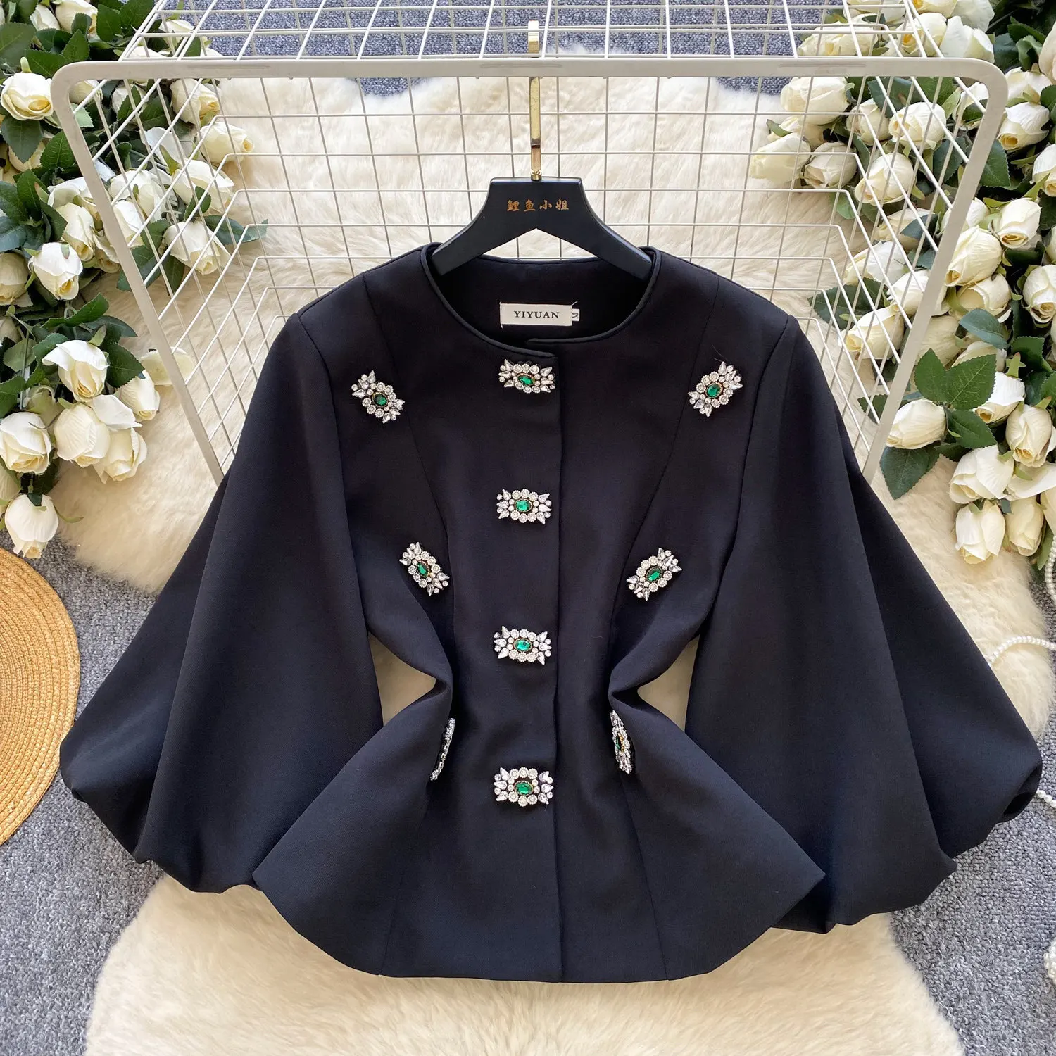 Tops Women Top Coats Round Neck Lantern Sleeve Y2k Streetwear Tigth Waist Elegant Splice Casual Work Slim Fit 2026 Spring