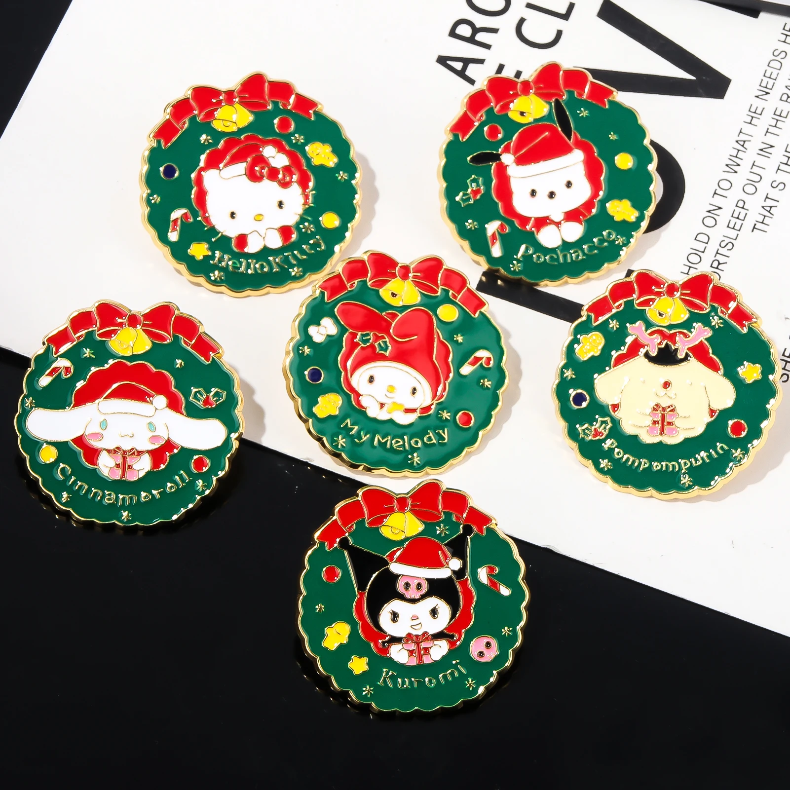 Sanrio Christmas style Hello Kitty Kuromi Badges Brooch Cinnamoroll  Metal Enamel Pins For Man Woman Fans Backpack Jewelry Gift