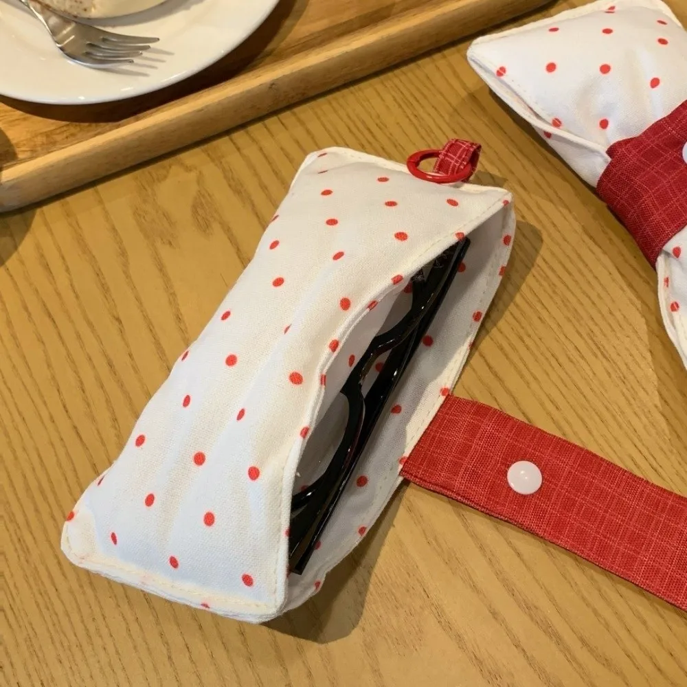 Bow Shape Wave Point Eyeglass Case Portable Snap-button Sunglasses Storage Bag Cotton Padded Anti-scratch Eyewear Case