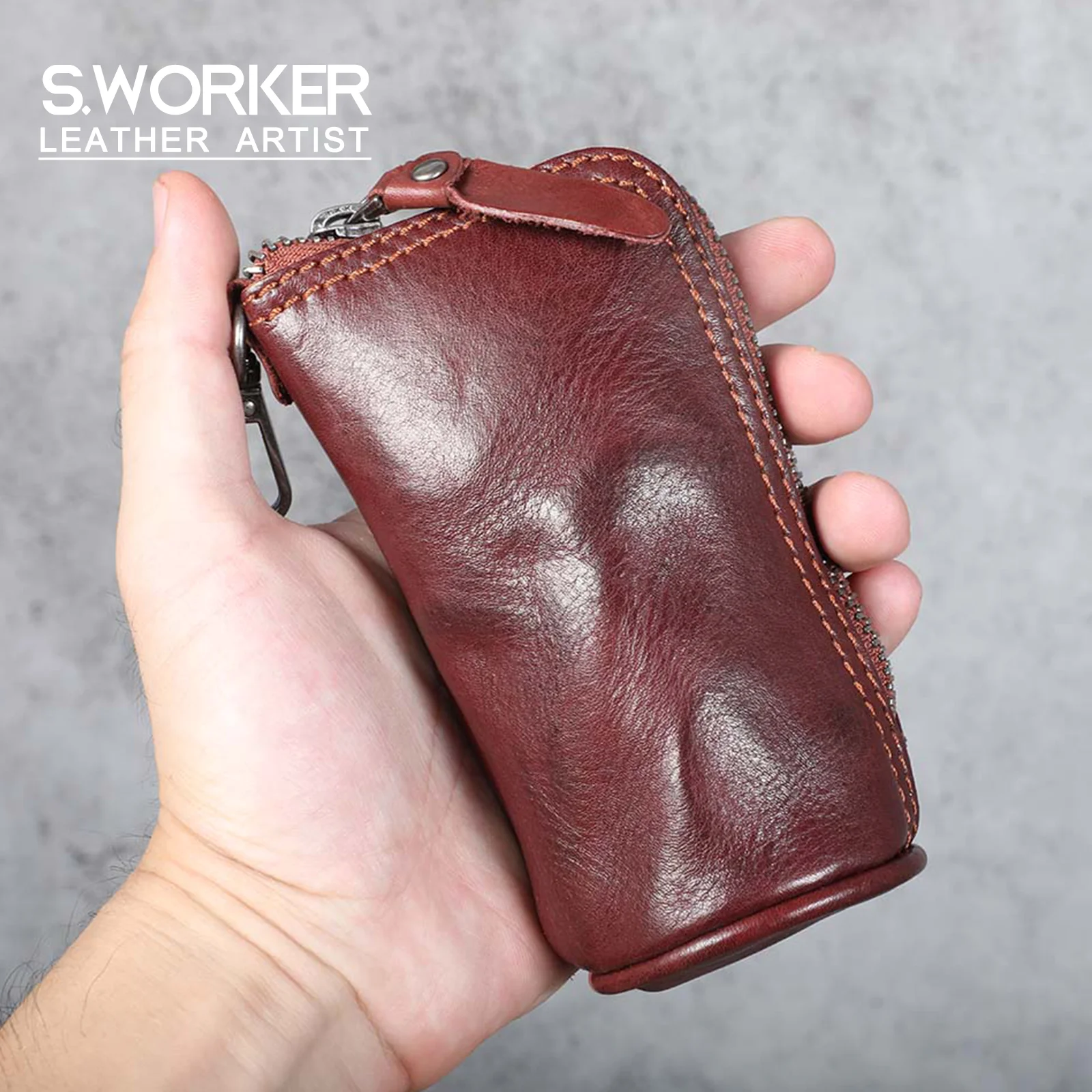 S.WORKER Echtleder Autoschlüsselhalter Große Kapazität Vollnarbiges Rindsleder Langlebiger Schlüsselanhänger Modisches Accessoire – Detail 2