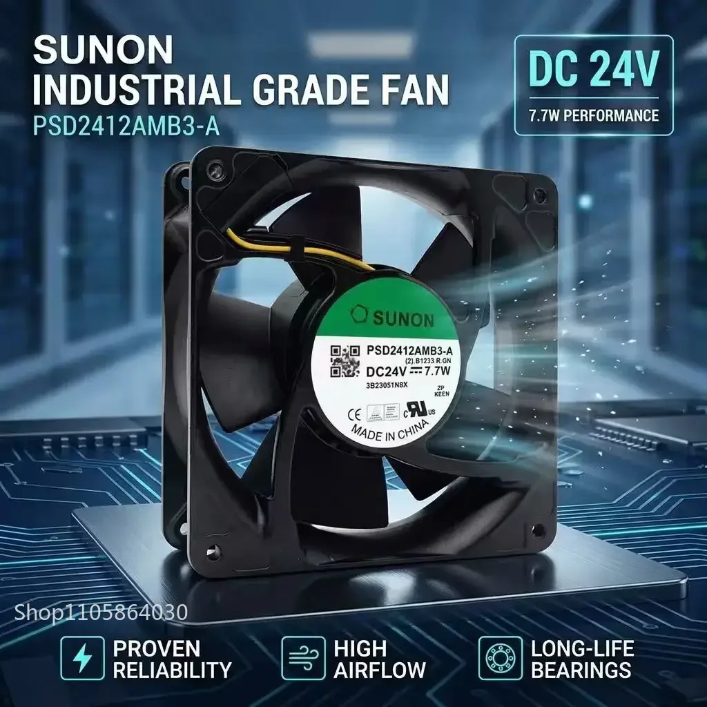 LY For SUNON PSD2412AMB3-A DC 24V 7.7W 0.32A 120x120x38mm Dual Ball Bearing 3Wire Server Inverter Cabinet High Airflow Axial Fan