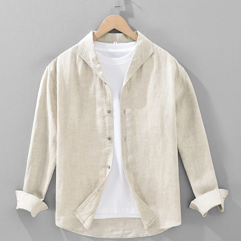 

Old-money Breathable Lyocell Linen Long-sleeve Shirt for Men Casual Breathable Gentlemanly Business Men's Top Lightweight Jacket