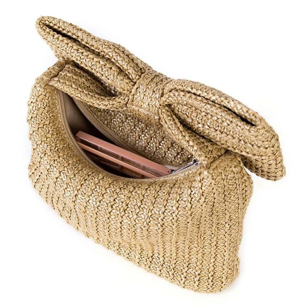 Summer Straw Woven Clutch Bag Women Bow Purse 2024 Luxury Design Ladies Evening Handbag Party Banquet Bags Vacation Beach Tote