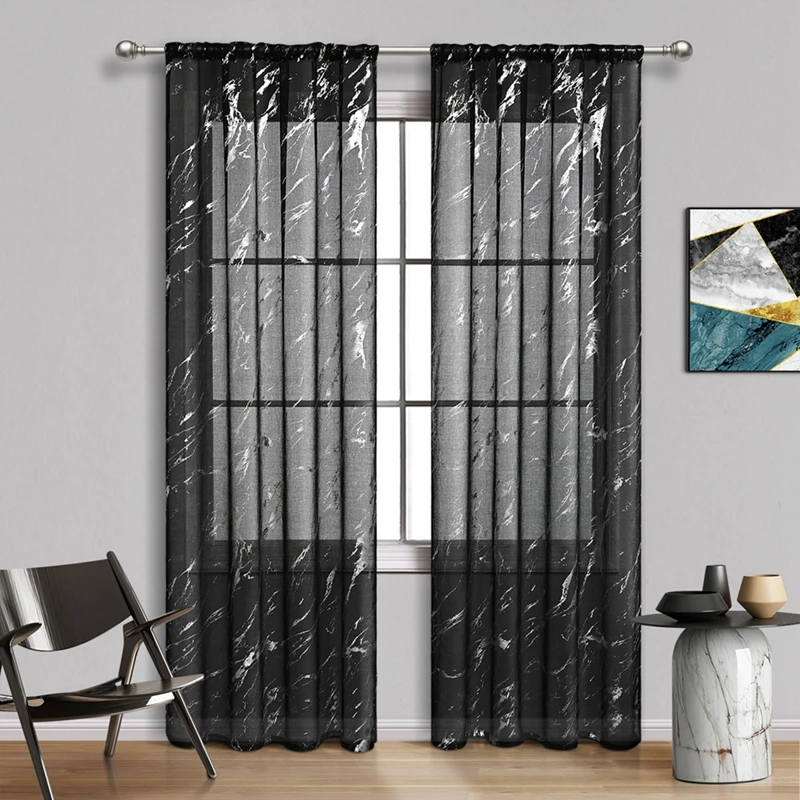 Sheer Rod Pocket Curtain Voile Draperies 2 Panels Black Green Pink 1 Pair for Kitchen Bedroom Living Room 7 Sizes Assorted