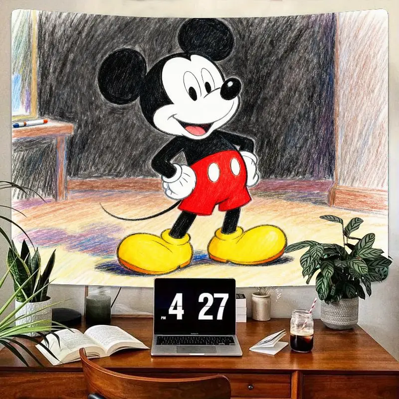 

1PC Classic Mickey Mouse Cartoon Tapestry Modern Polyester Wall Art for Kids Room Living Room Bedroom Decor Gift for Disney Fans