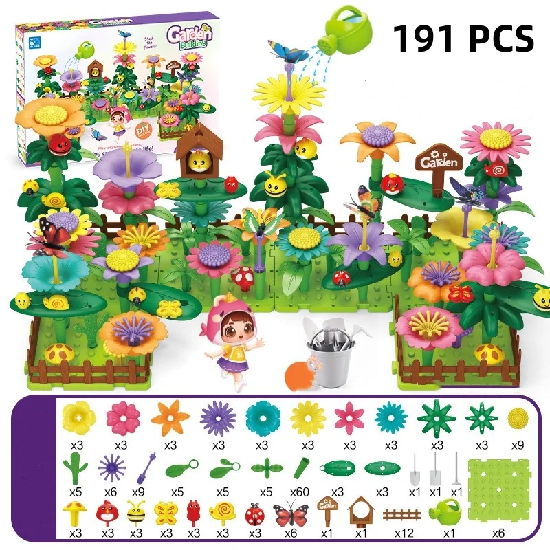 Flower Garden Architecture Set Building Blocks Toys DIY Construction  Plant Creative Educational Stacking Games Toys for Childre