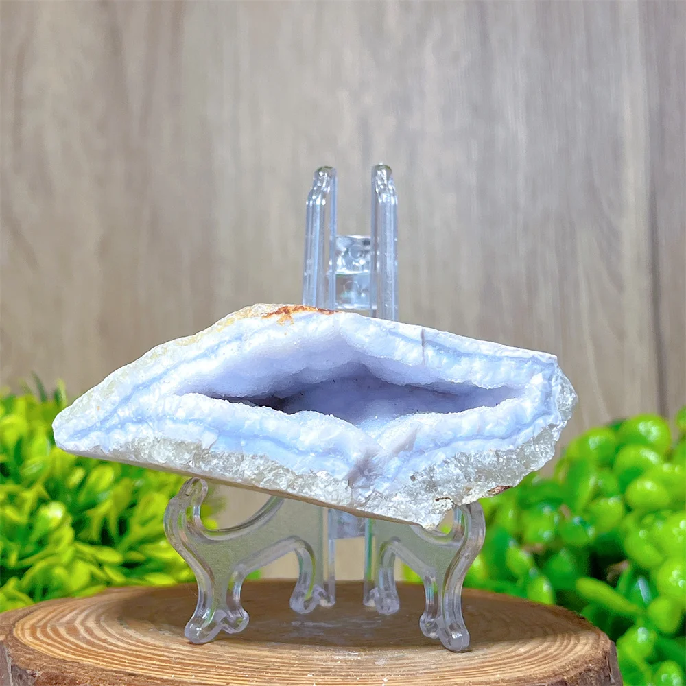 Blue Lace Agate Specimen Raw Stone Quartz Natural Crystal Flash Mineral Gift Home Decoration Quartz Energy Gemstones+Stand