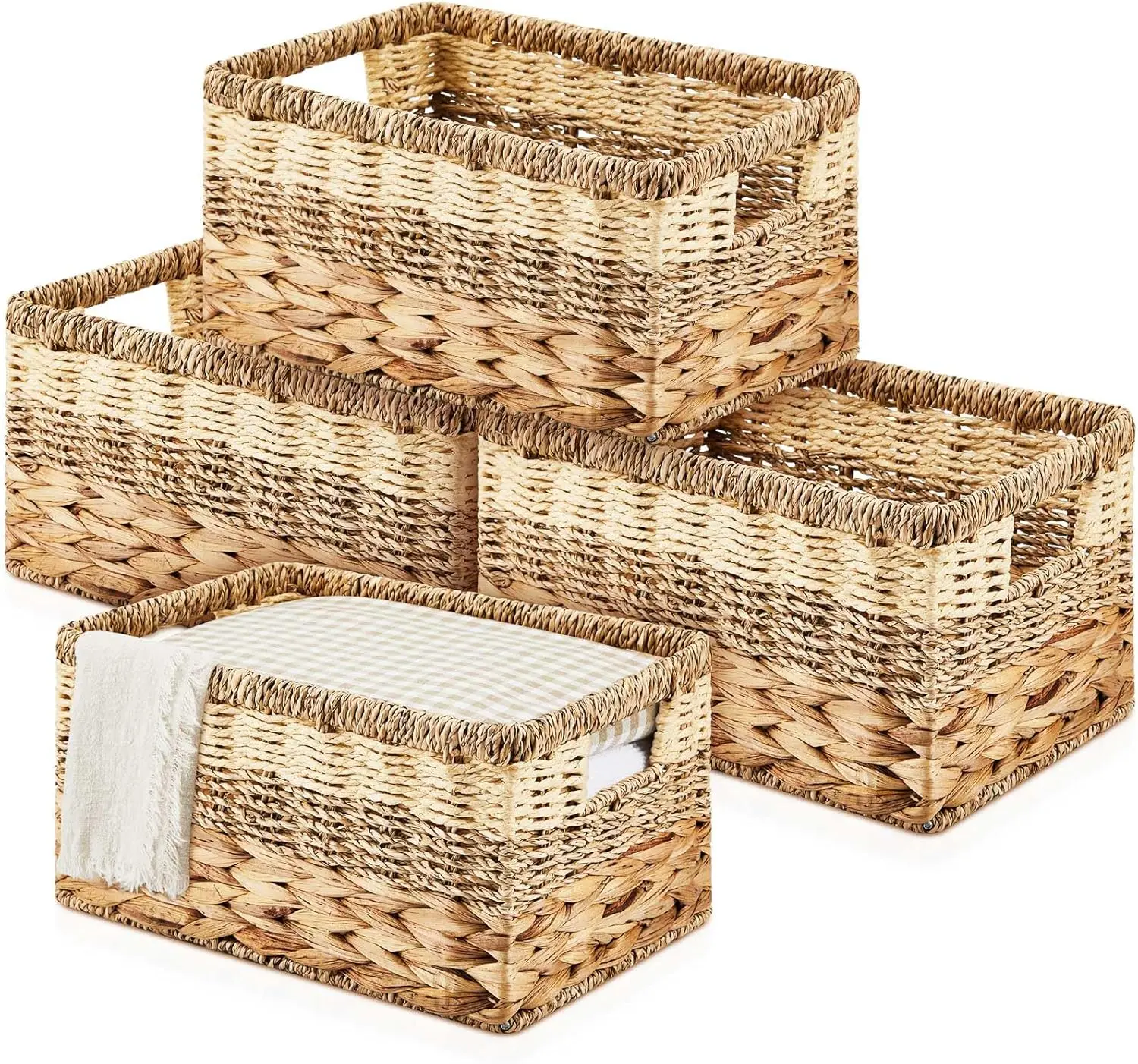 

Комплект из 4 корзин для хранения из натуральной ткани с ручками, 12x8x6,3 дюйма для полок и организации